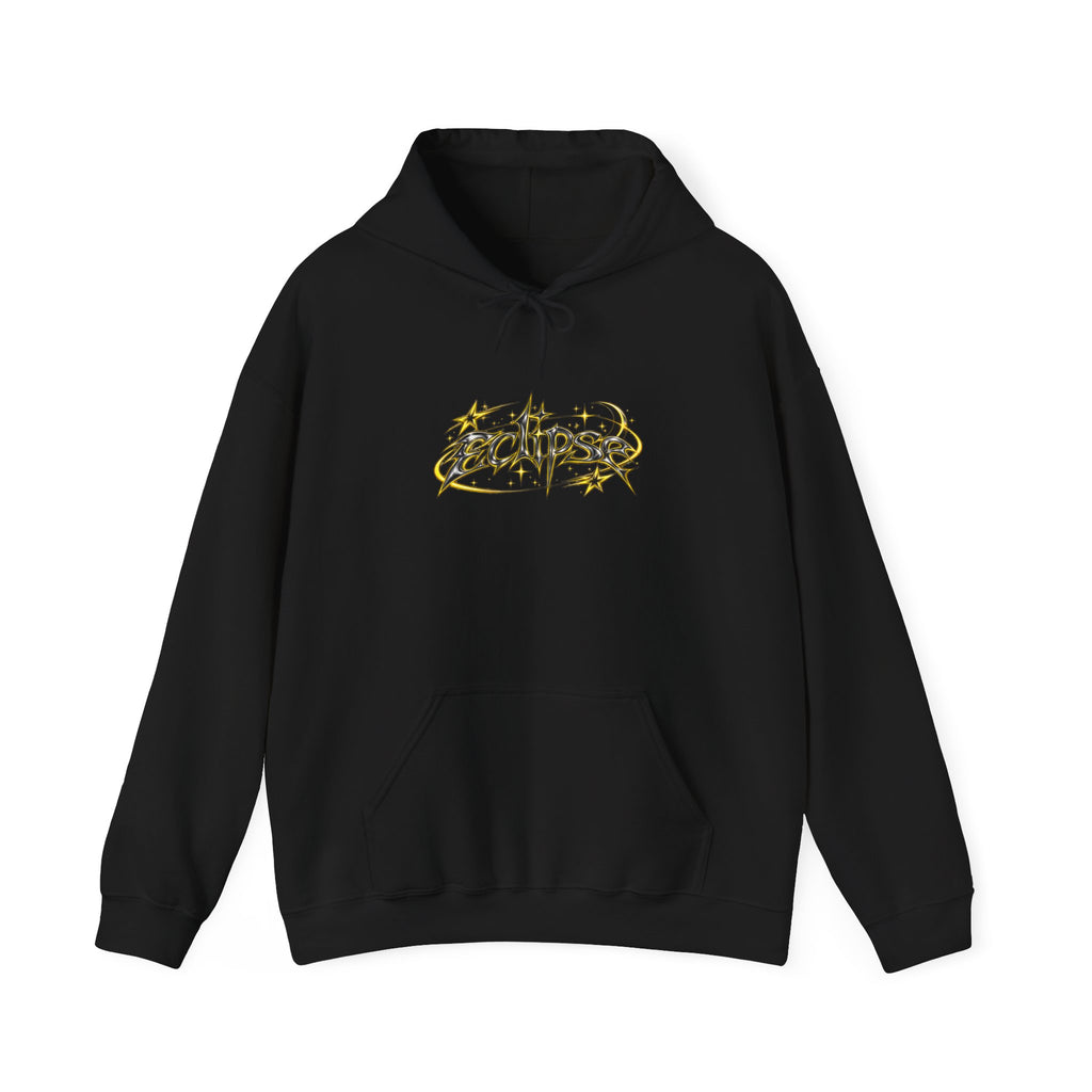 Gold Sparkle Logo Hoodie — Metallic Script Chest Graphic