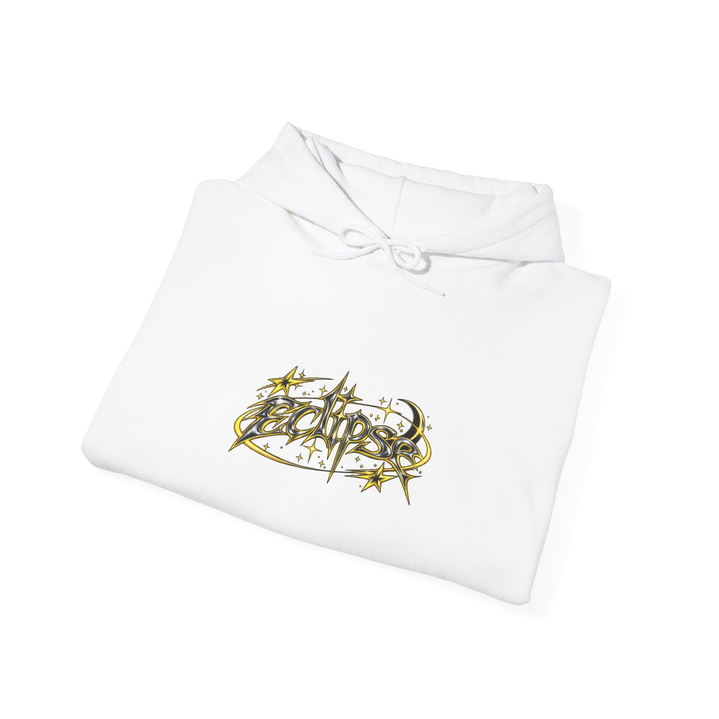 Starry Script Hoodie — Gold Sparkle Graphic Pullover