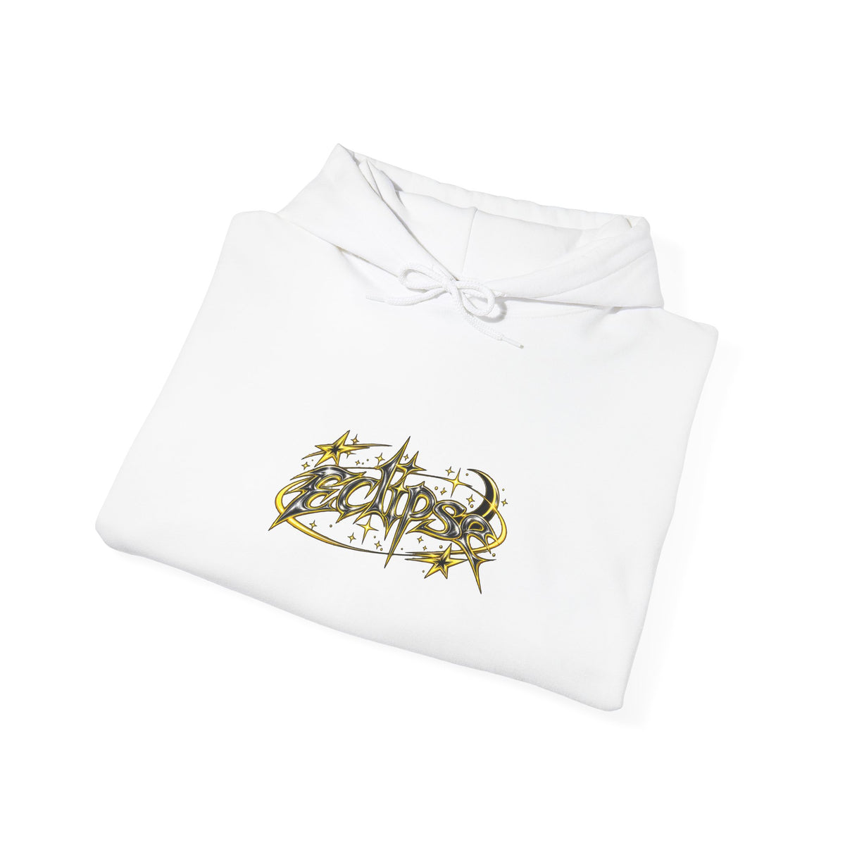 Starry Script Hoodie — Gold Sparkle Graphic Pullover