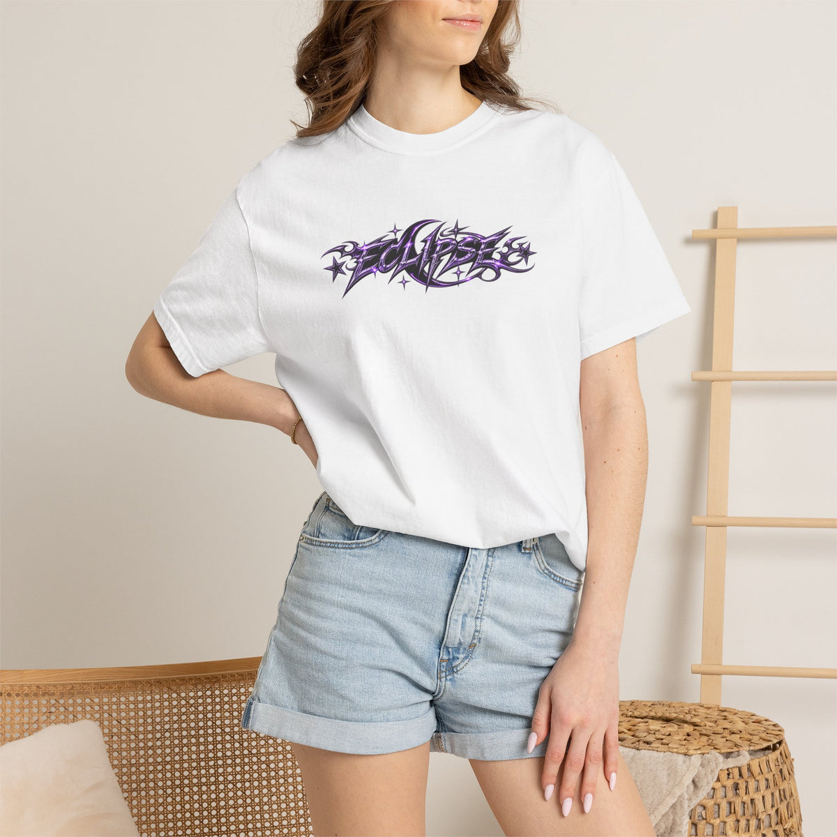 Graffiti Star Script T-Shirt — Purple Tribal Streetwear Tee