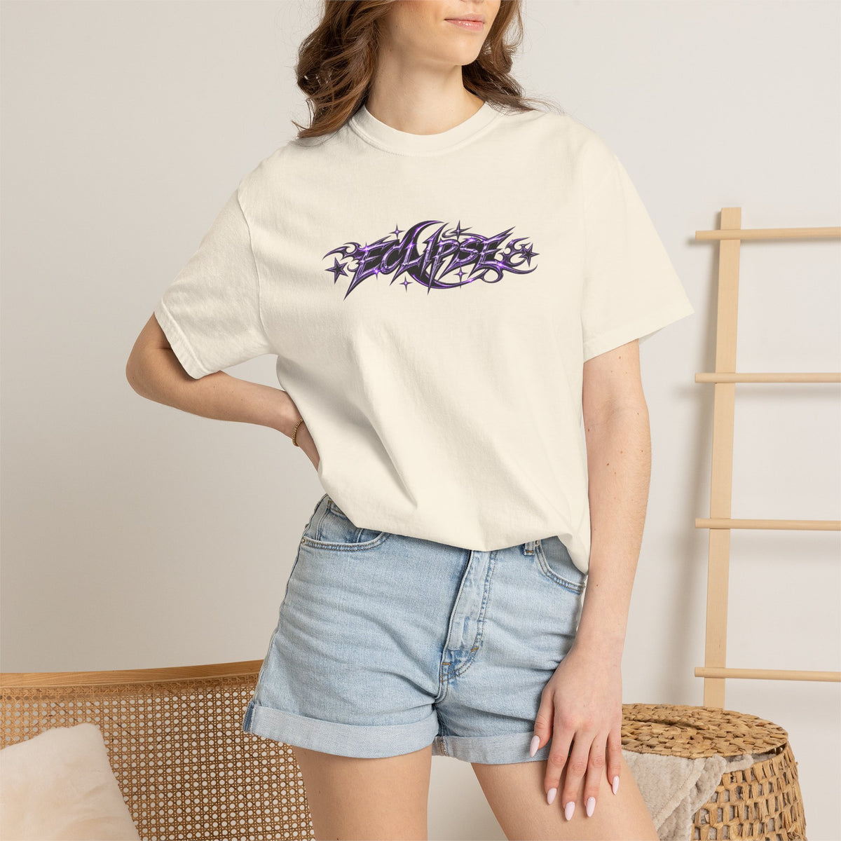 Graffiti Star Script T-Shirt — Purple Tribal Streetwear Tee