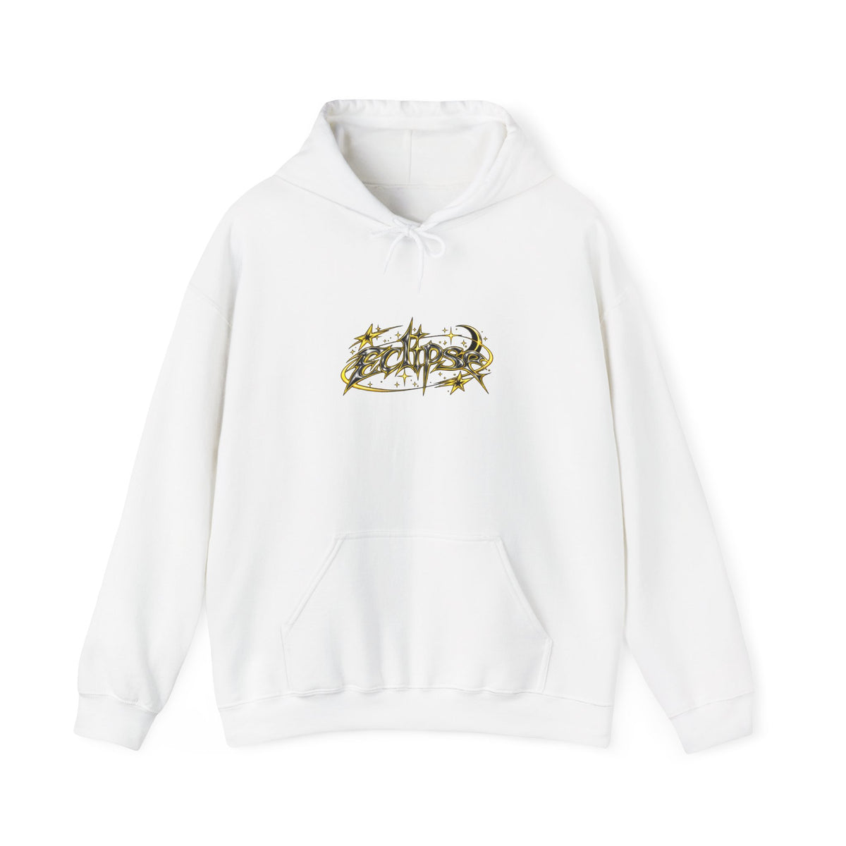 Starry Script Hoodie — Gold Sparkle Graphic Pullover